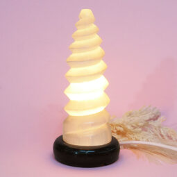 Selenite Spiral Lamp Marble Base | Crystal Factory