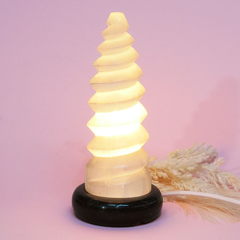 Selenite Spiral Lamp Marble Base - Energy Efficient 3 Selenite Spiral Lamp Marble Base | Crystal Factory