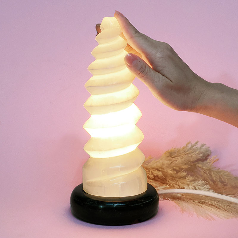 Selenite Spiral Lamp Marble Base - Energy Efficient 4 Selenite Spiral Lamp Marble Base | Crystal Factory