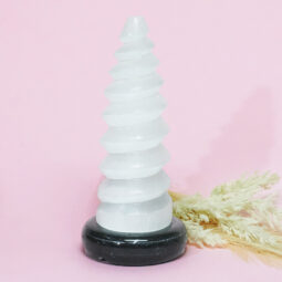 Selenite Spiral Lamp Marble Base | Crystal Factory
