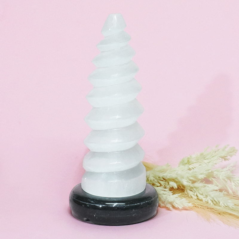 Selenite Spiral Lamp Marble Base - Energy Efficient 2 Selenite Spiral Lamp Marble Base | Crystal Factory