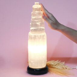 Selenite Tower Lamp 30cm Marble Base | Crystal Factory