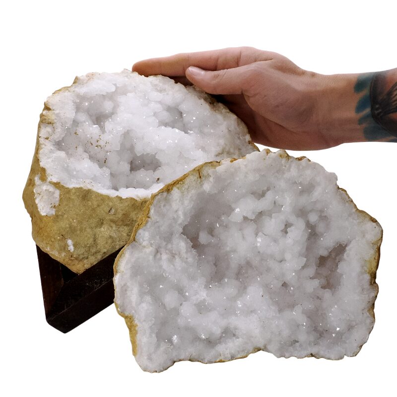 4.4kg Calcite Geode Pair on Timber Stand 12cm S1761 4 Calcite Geode on Timber Stand 12cm S1761| Crystal Factory