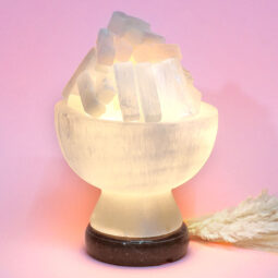 Selenite Fire Bowl Lamp Marble Base – Energy Efficient | Crystal Factory