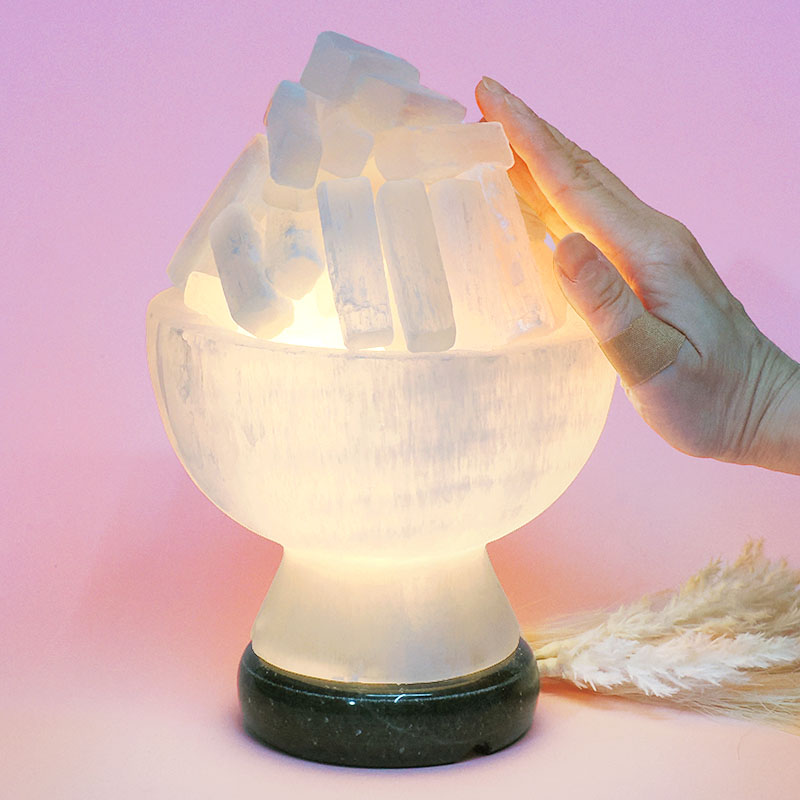 Selenite Fire Bowl Lamp Marble Base - Energy Efficient 4 Selenite Fire Bowl Lamp Marble Base – Energy Efficient | Crystal Factory