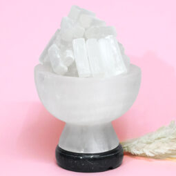 Selenite Fire Bowl Lamp Marble Base – Energy Efficient | Crystal Factory