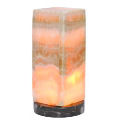 Natural Banded Onyx Rectangle Lamp on Orthoceras Base | Crystal Factory