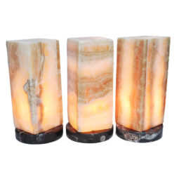 Natural Banded Onyx Rectangle Lamp on Orthoceras Base | Crystal Factory